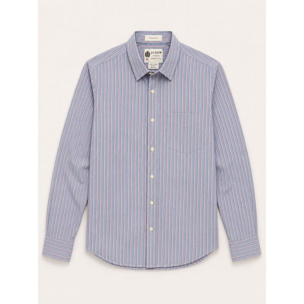 J.Crew Tailored Fit Washed Casual Button Down Shirt | Men's XL | Blue Red Stripe
